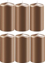 8x Metallic koperen cilinderkaarsen/stompkaarsen 6 x 10 cm 36 branduren - Geurloze kaarsen metallic koper - Woondecoraties