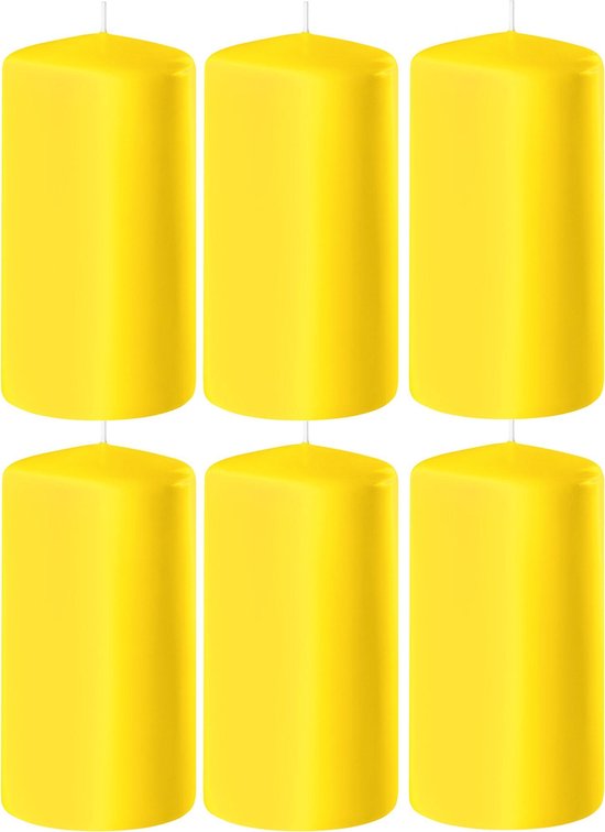 8x Gele cilinderkaarsen/stompkaarsen 6 x 12 cm 45 branduren - Geurloze kaarsen geel - Woondecoraties