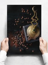Wandbord: Gemalen koffiebonen met een vintage maler - 30 x 42 cm