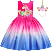 Eenhoorn jurk unicorn jurk eenhoorn kostuum - fel roze 98-104 (110) prinsessen jurk verkleedjurk + haarband