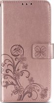 Klavertje Bloemen Booktype Sony Xperia 10 II hoesje - Rosé Goud