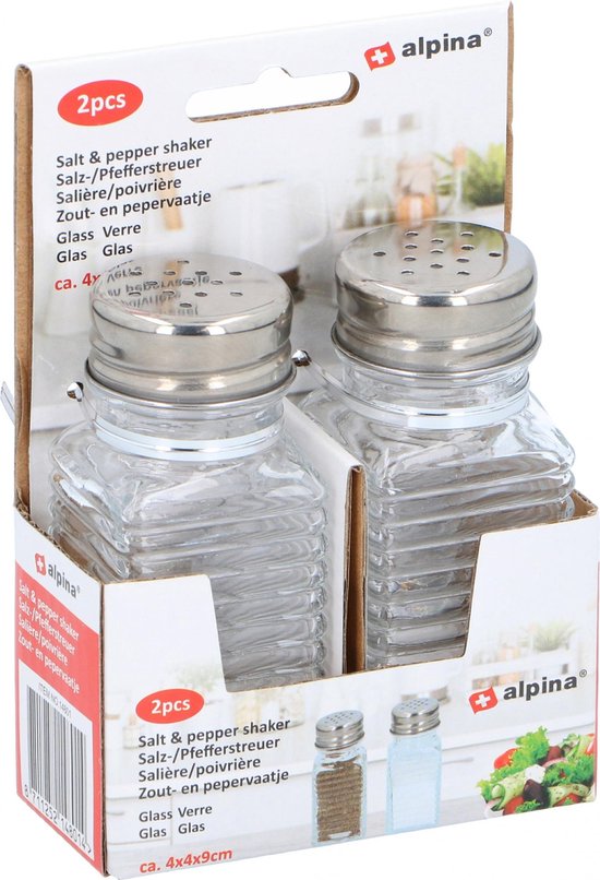 Alpina Zout- En Pepervaatjes Glas/rvs Transparant/zilver 2 Stuks