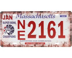 Wandbord – Mancave – Kenteken Massachusetts – Vintage - Retro -  Wanddecoratie – Reclame bord – Restaurant – Kroeg - Bar – Cafe - Horeca – Metal Sign – Mannen Cadeau – Amerika - USA – Auto - 15x30cm