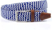 Nette blauw witte riem afgewerkt met leer 3.5 cm breed - Blauw / Wit  - Echt Katoen / Leer - Taille: 105cm - Totale lengte riem: 120cm