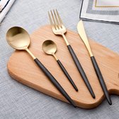Goud bestek - 4 delig - Goud - Zwart - Bestek - Bestekset - Design bestek - Roestvrij staal