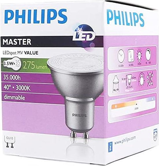 Philips Master LEDspot GU10 3.5W=35W Dimbaar ( Warm Wit 3000K ) | bol.com