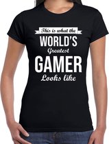 Worlds greatest gamer cadeau t-shirt zwart voor dames XS