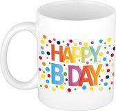 Happy Birthday met gekleurde confetti cadeau koffiemok / theebeker 300 ml - verjaardag mok / beker