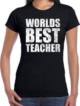 Worlds best teacher / werelds beste lerares cadeau t-shirt zwart dames - verjaardag kado t-shirt voor een lerares - bedankje / cadeau t-shirts XS