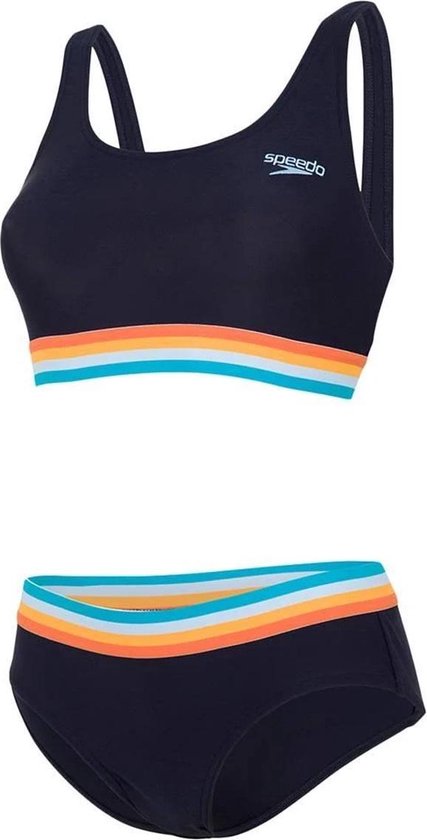 speedo Solid U-back 2-delige Bikini Dames, true navy/orange fizz/mango Maat  DE 38 | US 34 | bol.com