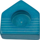Waxinelichthouder - Huis - Kissi Steen - 8x8,5cm - Turquoise - India - Fairtrade