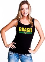 Zwart Brazilie supporter singlet shirt/ tanktop dames S