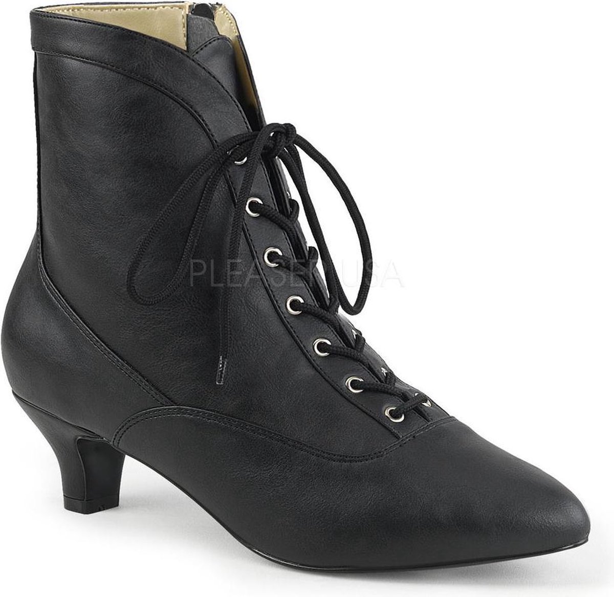 Fab-1005 enkellaars met veters en korte hak mat zwart - Steampunk Victoriaans - (EU 44 = US 13) - Pleaser Pink Label