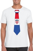 Wit t-shirt met Kroatie vlag stropdas heren M
