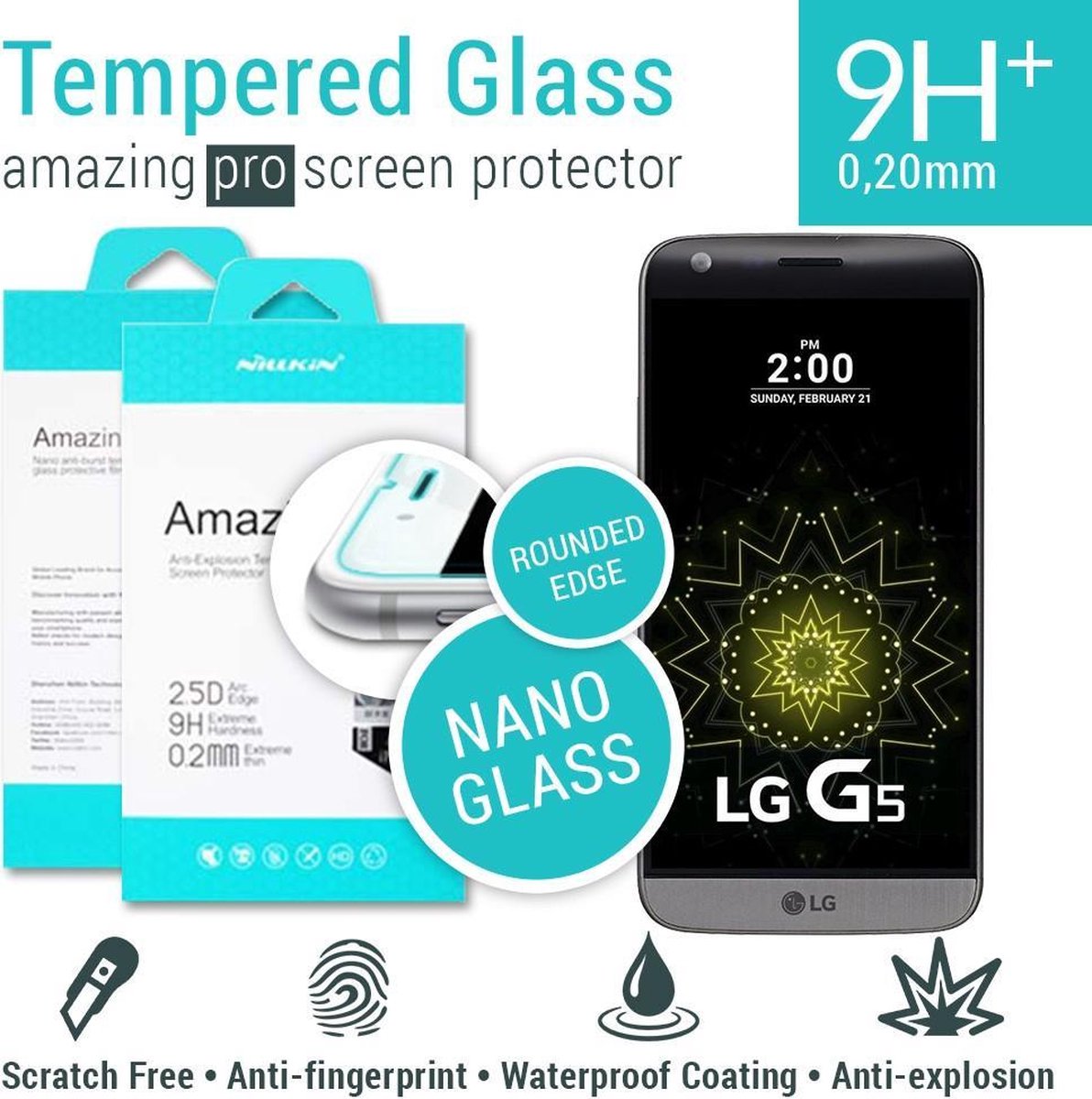 Nillkin Amazing H+ PRO Tempered Glass Protector LG G5 - Rounded Edge