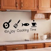 Muursticker met tekst Enjoy cooking time - Muursticker keuken - Muursticker voor in de keuken - Muursticker woonkamer - Muursticker kitchen - Muursticker dining - Afmeting L20 x B5