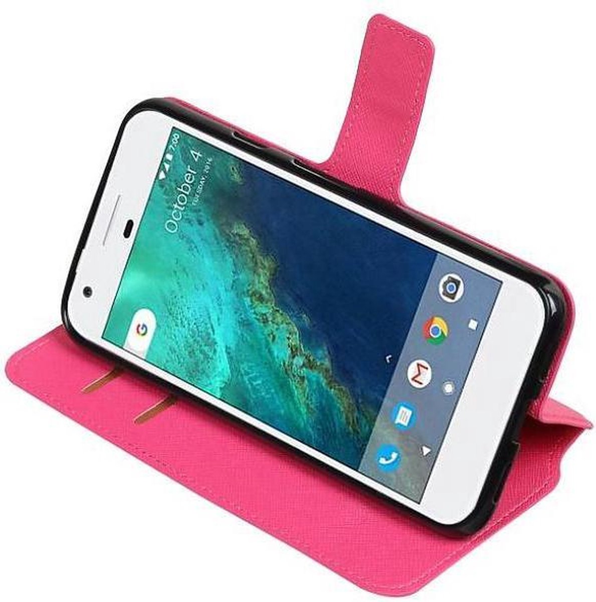 Cross Pattern TPU Bookstyle Wallet Case Hoesjes Geschikt voor Google Pixel XL Roze