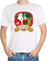 Foute kerst shirt wit - Run Rudolf Run - voor heren XL