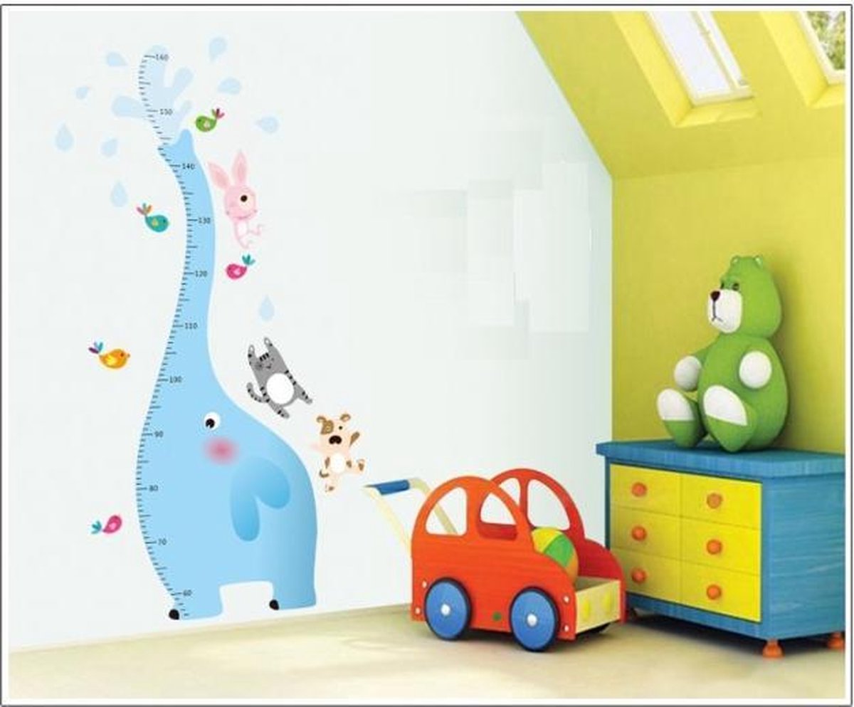 Mooie Muursticker Vrolijke Olifant Lengtemaat - Muursticker Kinderkamer Lengtemeter