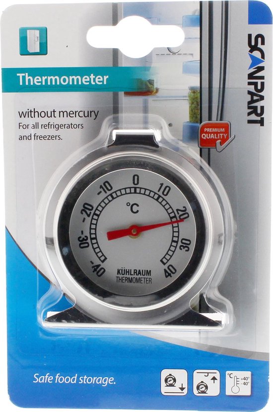 Scanpart koelkast thermometer analoog - RVS - Ook geschikt voor vriezer - Analoge koelkastthermometer - Meetbereik temperatuur -40°C tot +40°C