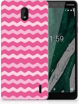 Nokia 1 Plus Uniek TPU Hoesje Waves Pink