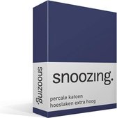 Snoozing - Hoeslaken - Extra hoog - Lits-jumeaux - 160x200 cm - Percale katoen - Navy