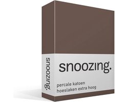 Snoozing - Hoeslaken - Extra hoog - Lits-jumeaux - 200x200 cm - Percale katoen - Taupe