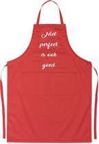 Mijncadeautje Schort - Niet perfect is ook goed - opdruk wit - mooie en exclusieve keukenschort - rood