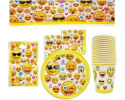 76-delige Emoji Verjaardagsfeesttafelgerei voor 15 personen - Inclusief Borden, Bekers, Tafelkleed, Servetten & Feestzakjes - Perfect voor de Verjaardag van Kinderen, Decoraties & Emoji Themafeestjes