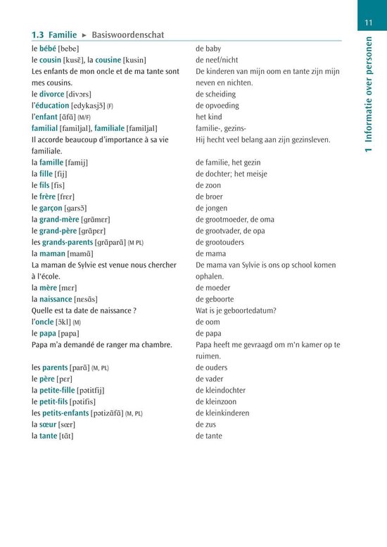 Overzicht van Nederlandse en Franse familiewoorden, o.a. le bébé, le cousine, la famille.