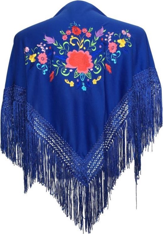 Spaanse manton - omslagdoek - voor kinderen - koningsblauw met bloemen -  bij flamencojurk | bol.com