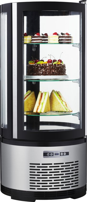 Arktic Gebaksvitrine - 100L - RVS/Zwart - 0°C/+6°C - Geforceerde Koeling - Ø480x1030mm