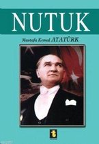 Boekomslag van Nutuk met een portret van Mustafa Kemal Atatürk in pak en een Turkse vlag.
