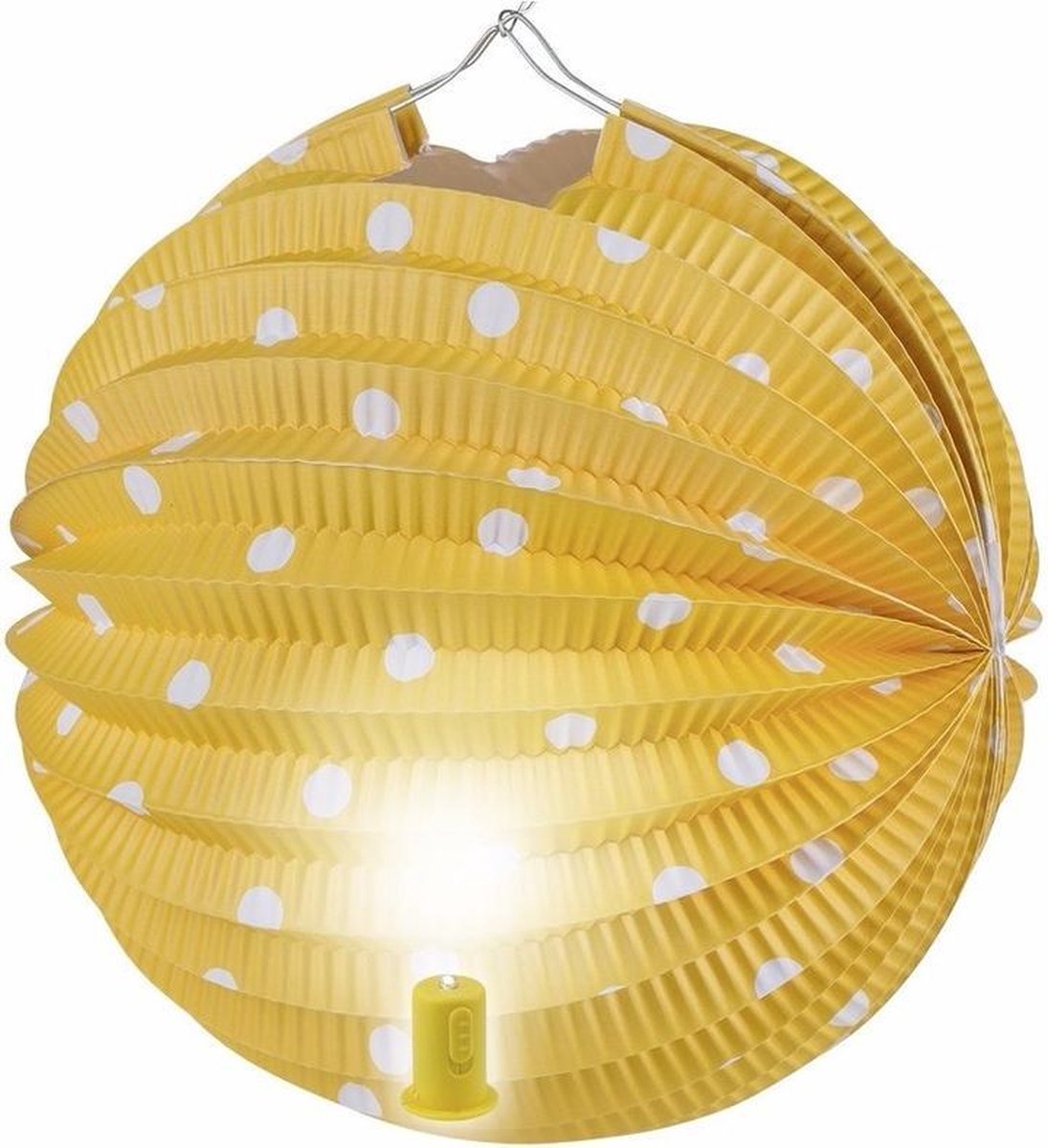 Gele lampion met witte stippen 20 cm - Merkloos