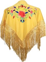 Spaanse manton - omslagdoek - voor kinderen - geel met bloemen - bij Flamencojurk