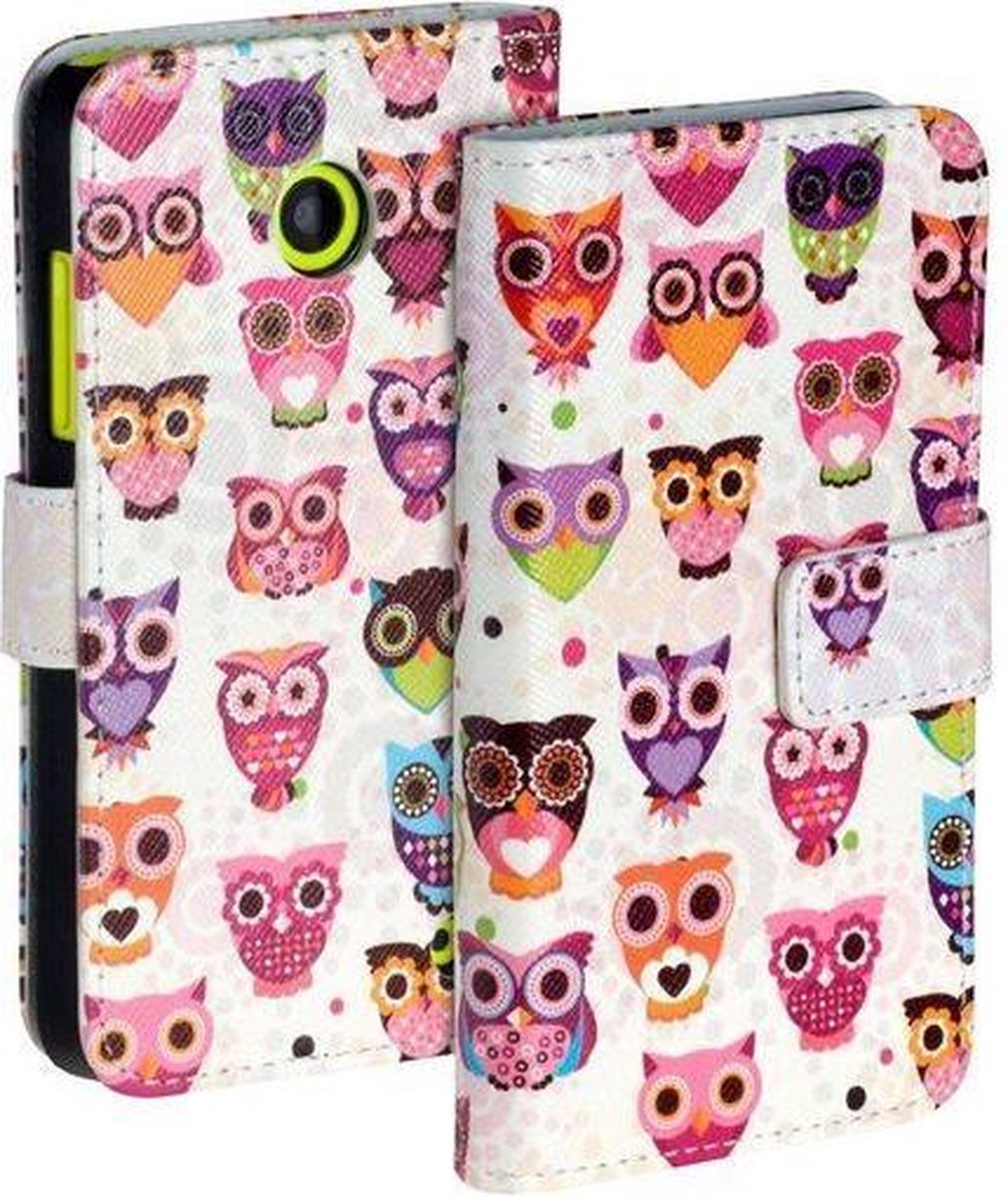 Uil Wit Nokia Lumia 530 Bookcase Flip case Wallet Telefoonhoesje