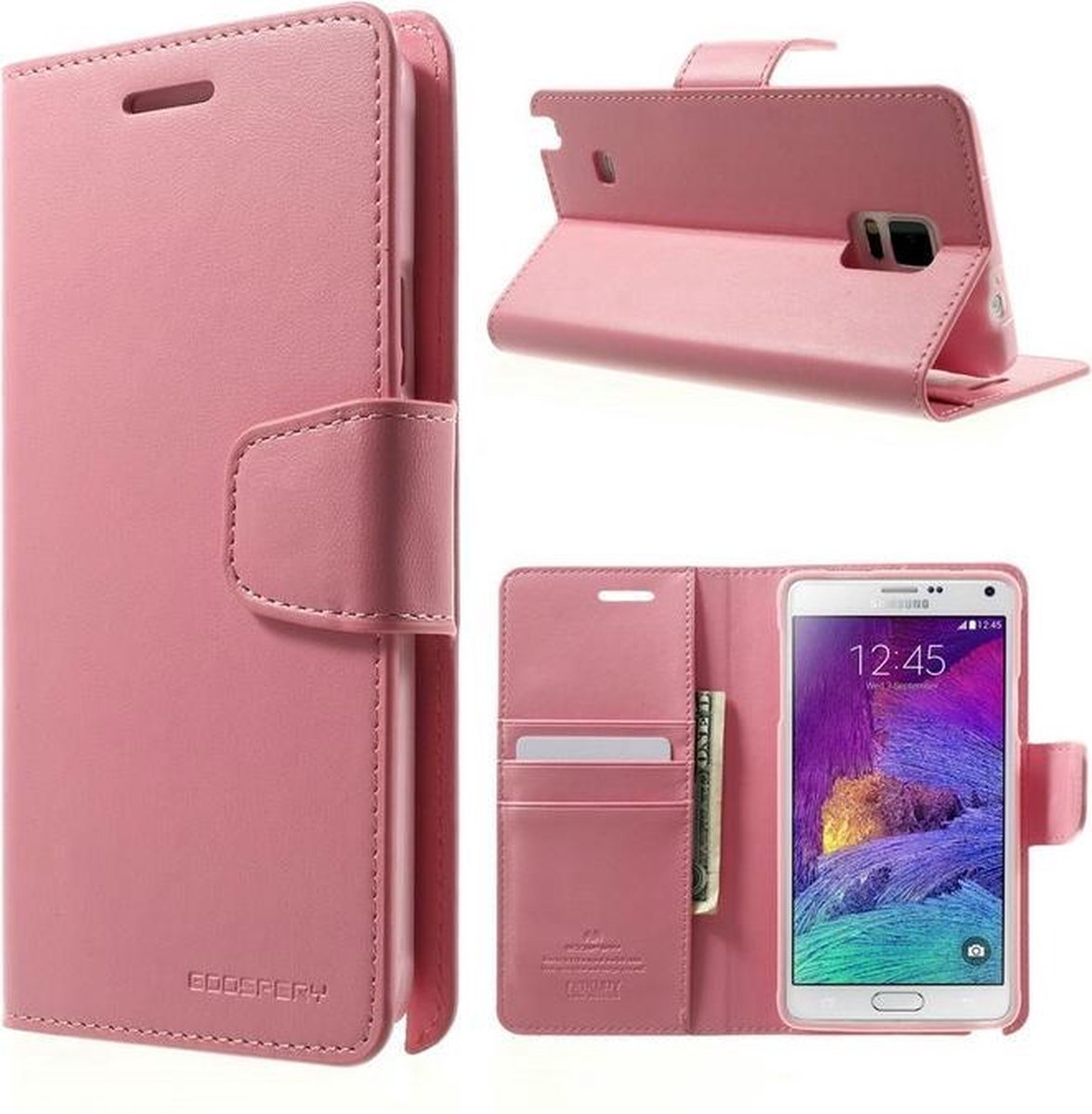 Goospery Sonata Leather case hoesje Geschikt voor: Samsung Galaxy Note 4 lichtroze