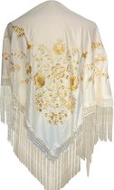 Spaanse manton  - omslagdoek - creme wit goud bij verkleedkleding of flamenco jurk