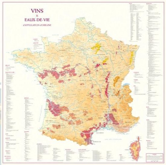 Kaart France "Vins et Eaux de Vie" poster 88x88cm