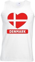 Denemarken hart vlag singlet shirt/ tanktop wit heren XXL
