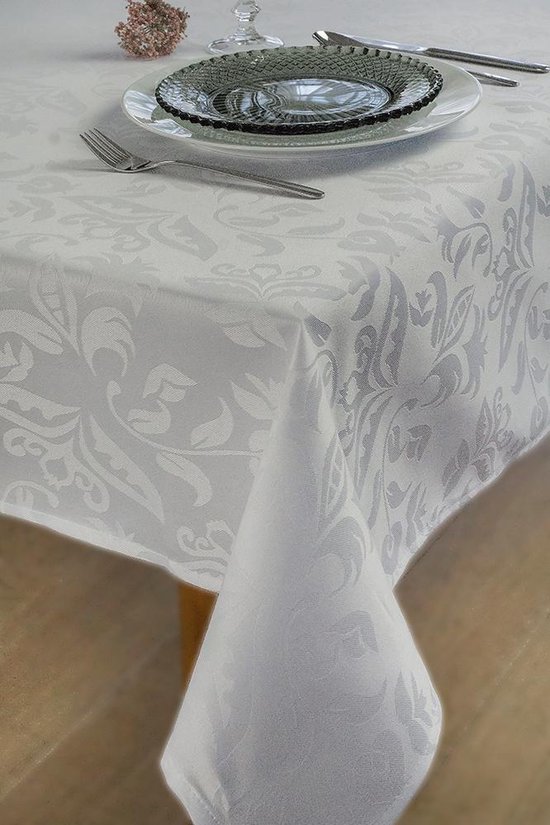KOOK Damast Polyester Tafelkleed - 140x240 - Wit | bol.com