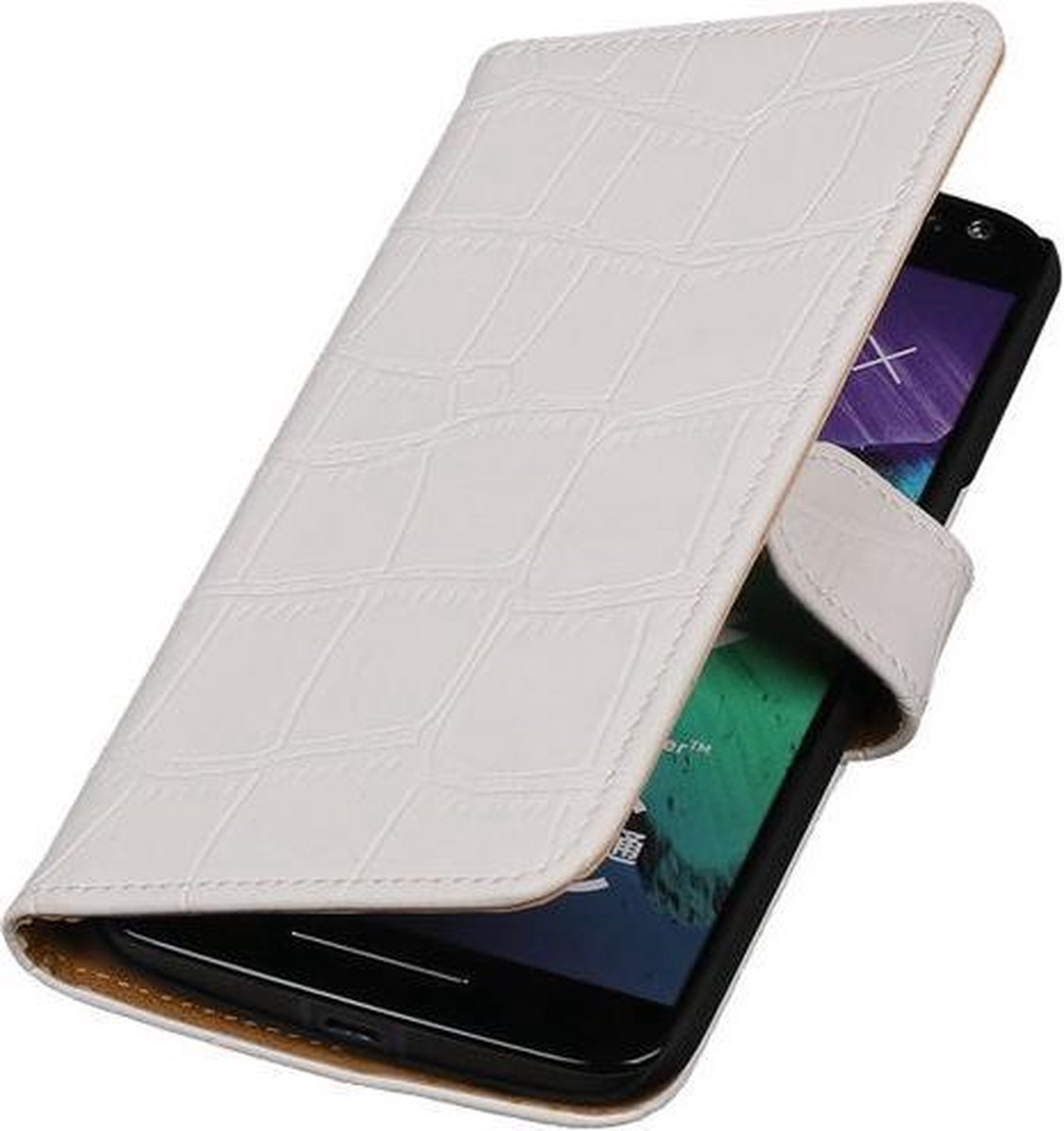 Wit Krokodil booktype cover hoesje voor Motorola Moto X Style