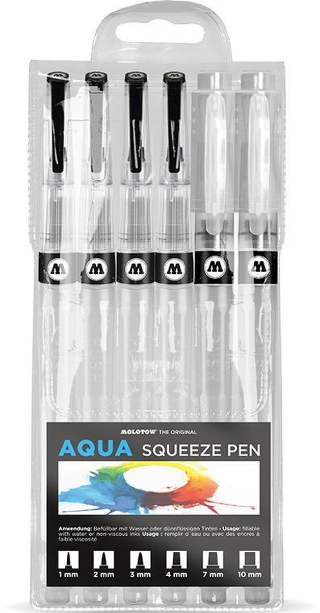 Molotow Aqua Squeeze Pen Basic-Set 2 - 1, 2, 3, 4, 7 & 10 mm aqua squeeze penselen set - Molotow
