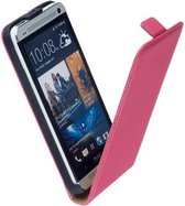 HC Leder Flip case case Telefoonhoesje - HTC One M7 Roze/Pink