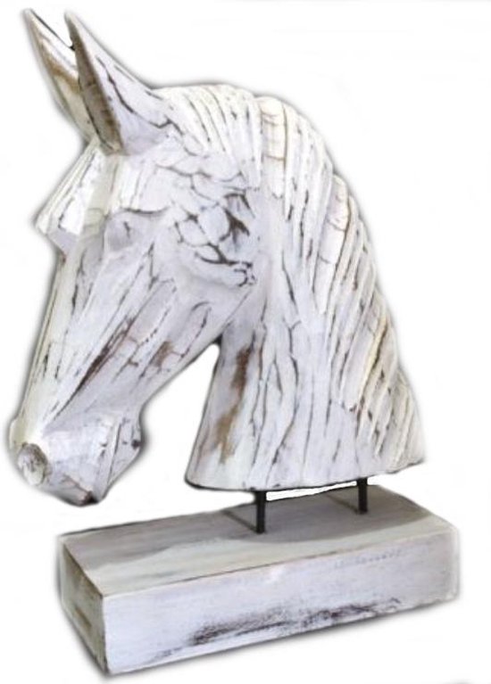 BonTon - Houten Paardenhoofd 29 x 22 cm - Kleur Antique White