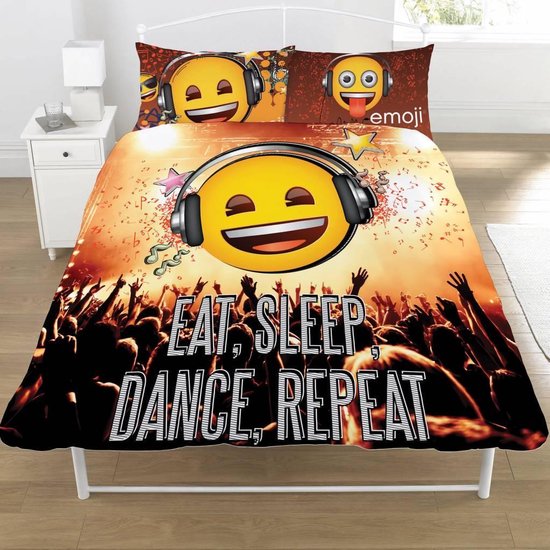 Emoji Eat Sleep Dance Repeat - Dekbedovertrek - Tweepersoons - 200 x 200 cm  - Multi | bol.com