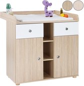 Infantastic - Babycommode met 2 grote lades en 5 vakken - Ladekast met Opbergrumte - Veelzijdig Omkleedmeubel met Organiser - 90x69x92 cm (LxBxH) - Eiken-Fineer