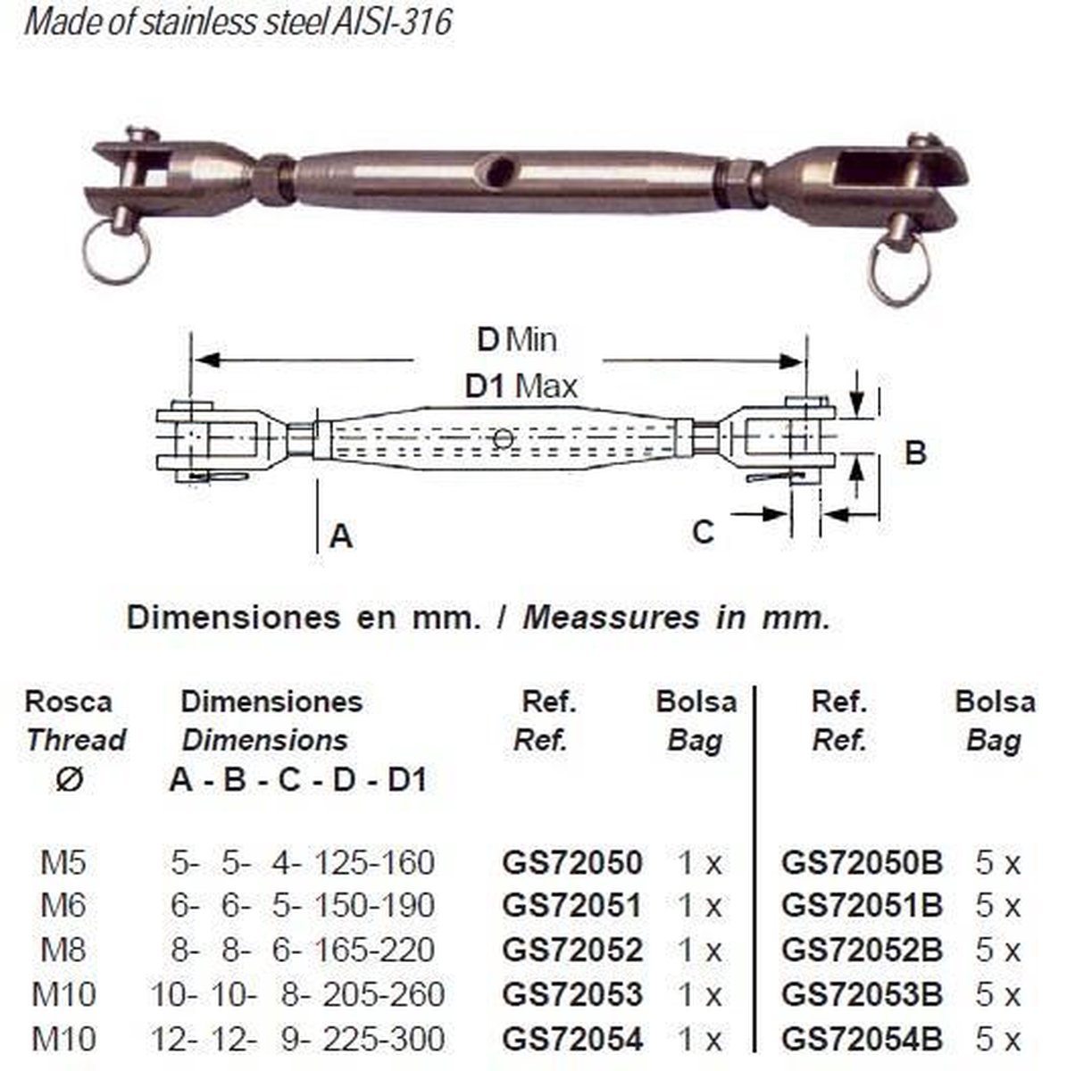 Spanschroeven RVS 12mm (GS72054)