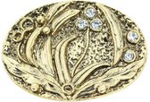 Broche ovale de couleur or antique avec pierres de cristal