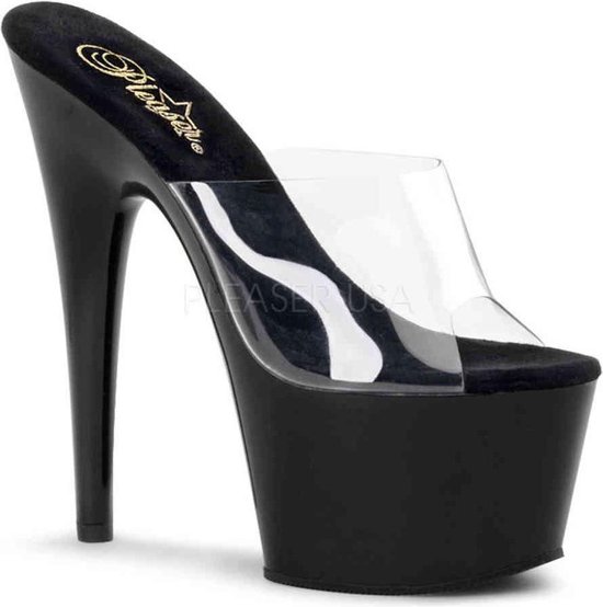 Pleaser - ADORE-701 Muiltjes - Paaldans schoenen - 45 Shoes - Zwart/Transparant